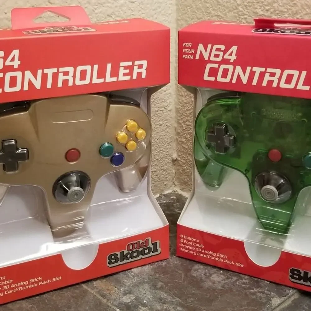 2 N64 Controllers - Gold & Jungle Green (NEW) - Nintendo - Funtastic - Old Skool
